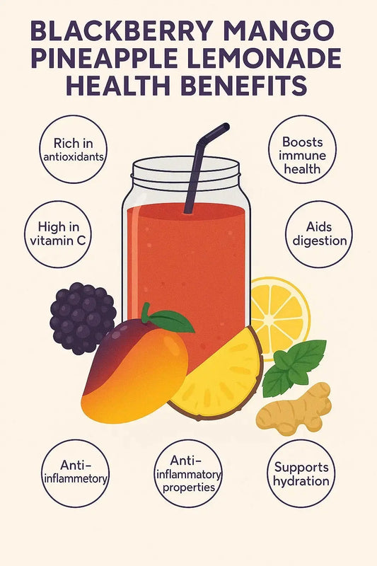 Blackberry mango pineapple lemonade juice with fresh mint and ginger root Juicy Js Fresh Juices