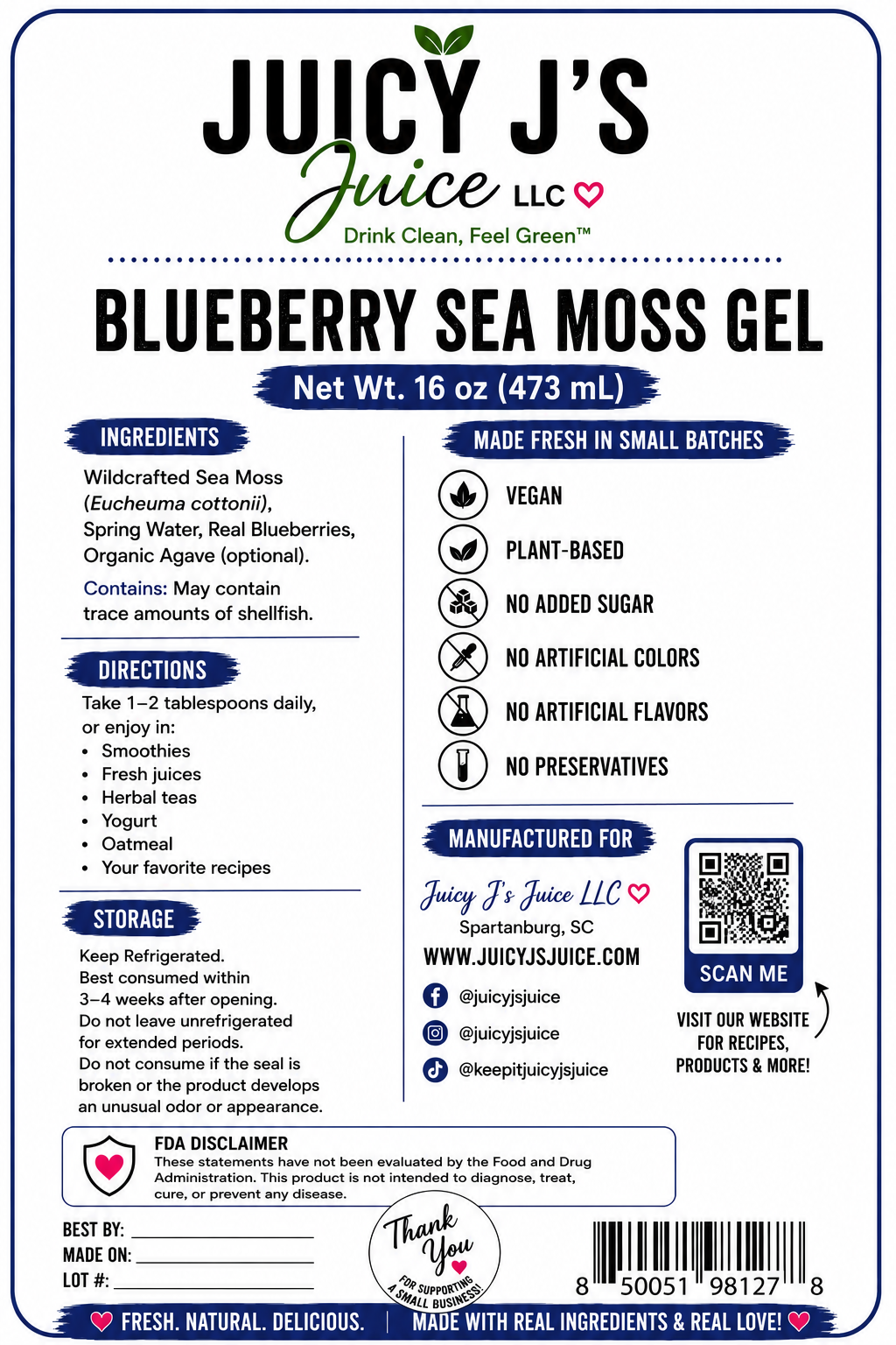 Blueberry sea moss gel