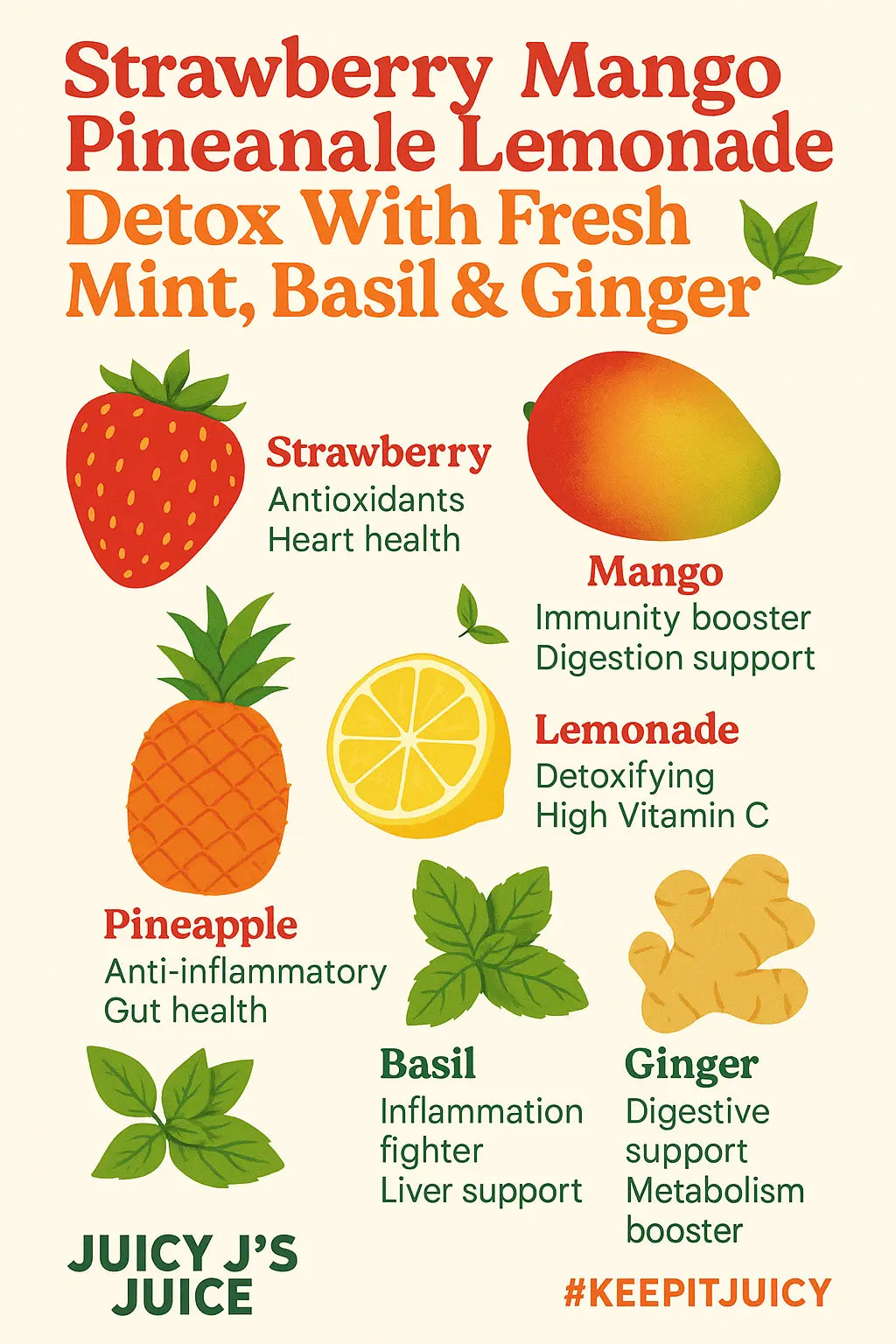 (3) pack Strawberry mango pineapple lemonade detox juice bundle Juicy Js Fresh Juices