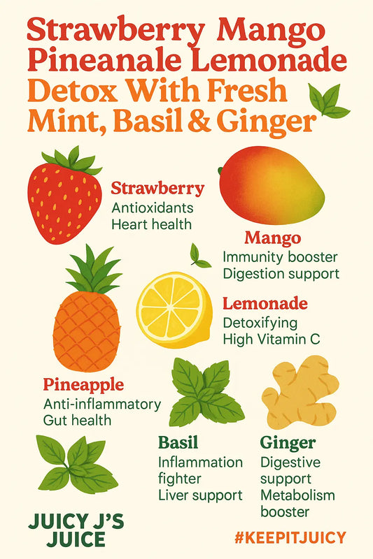 (3) pack Strawberry mango pineapple lemonade detox juice bundle Juicy Js Fresh Juices