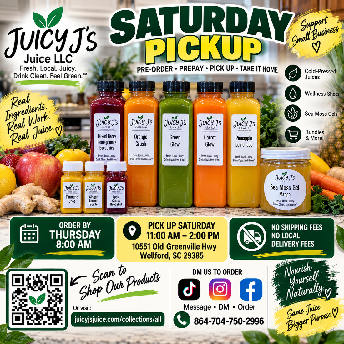 Saturday Local Juice Pickup in Wellford, SC | Pre-Order with JUICY J’S Juice LLC