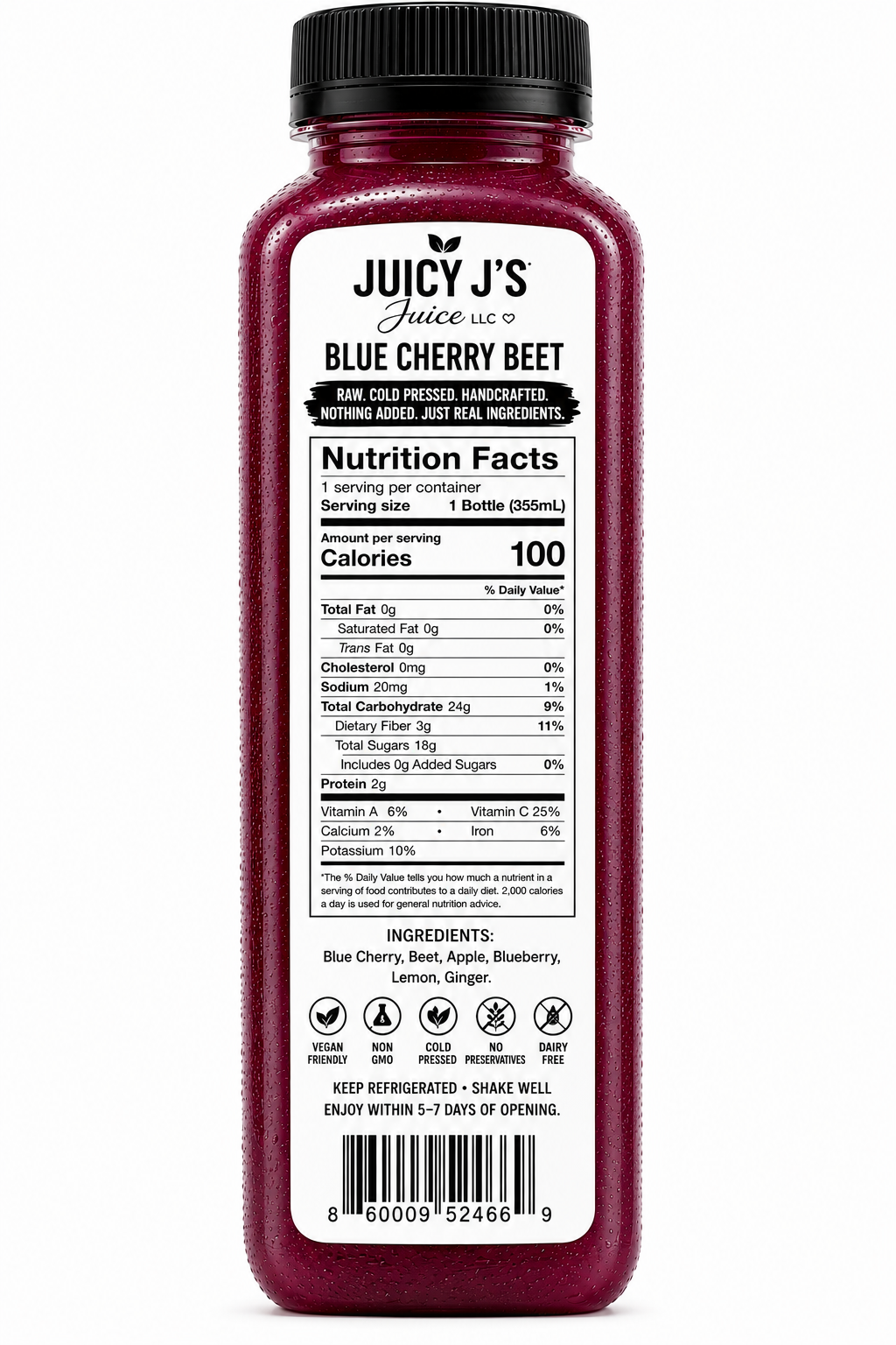 Blue cherry berry beet juice