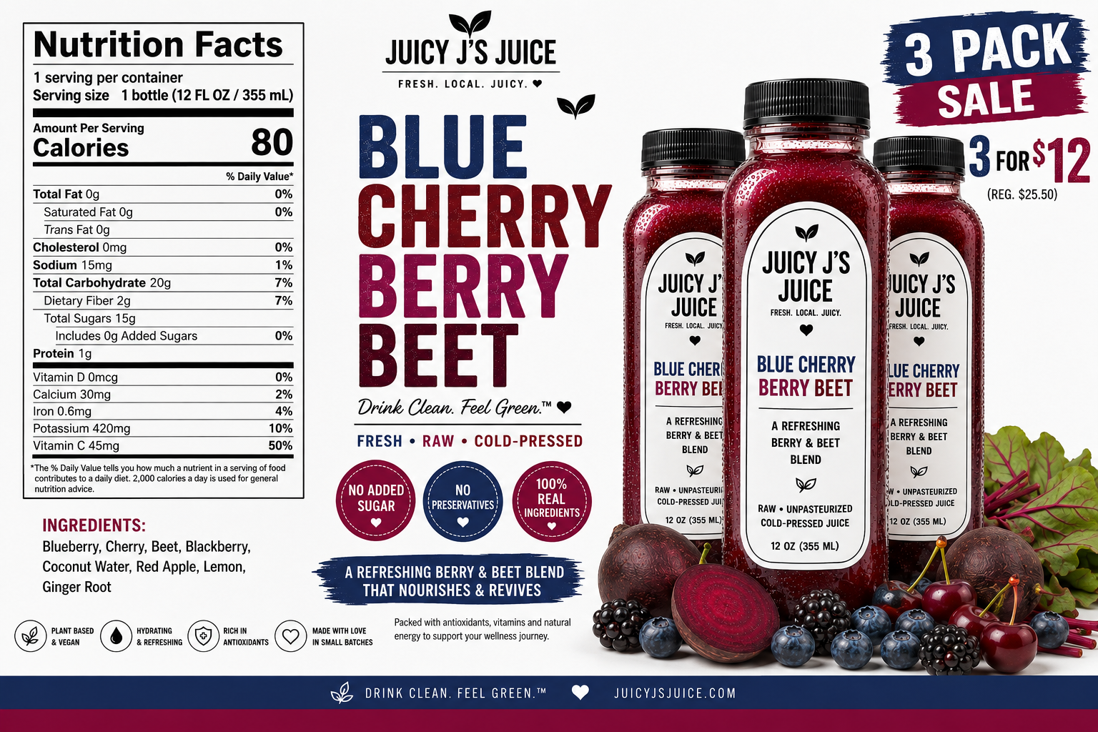 Blue cherry berry beet juice