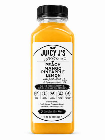 Peach pineapple mango lemon with fresh mint and ginger root