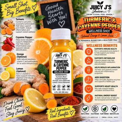 Turmeric wellness shot with optional orange and lemon juice with organic agave syrup