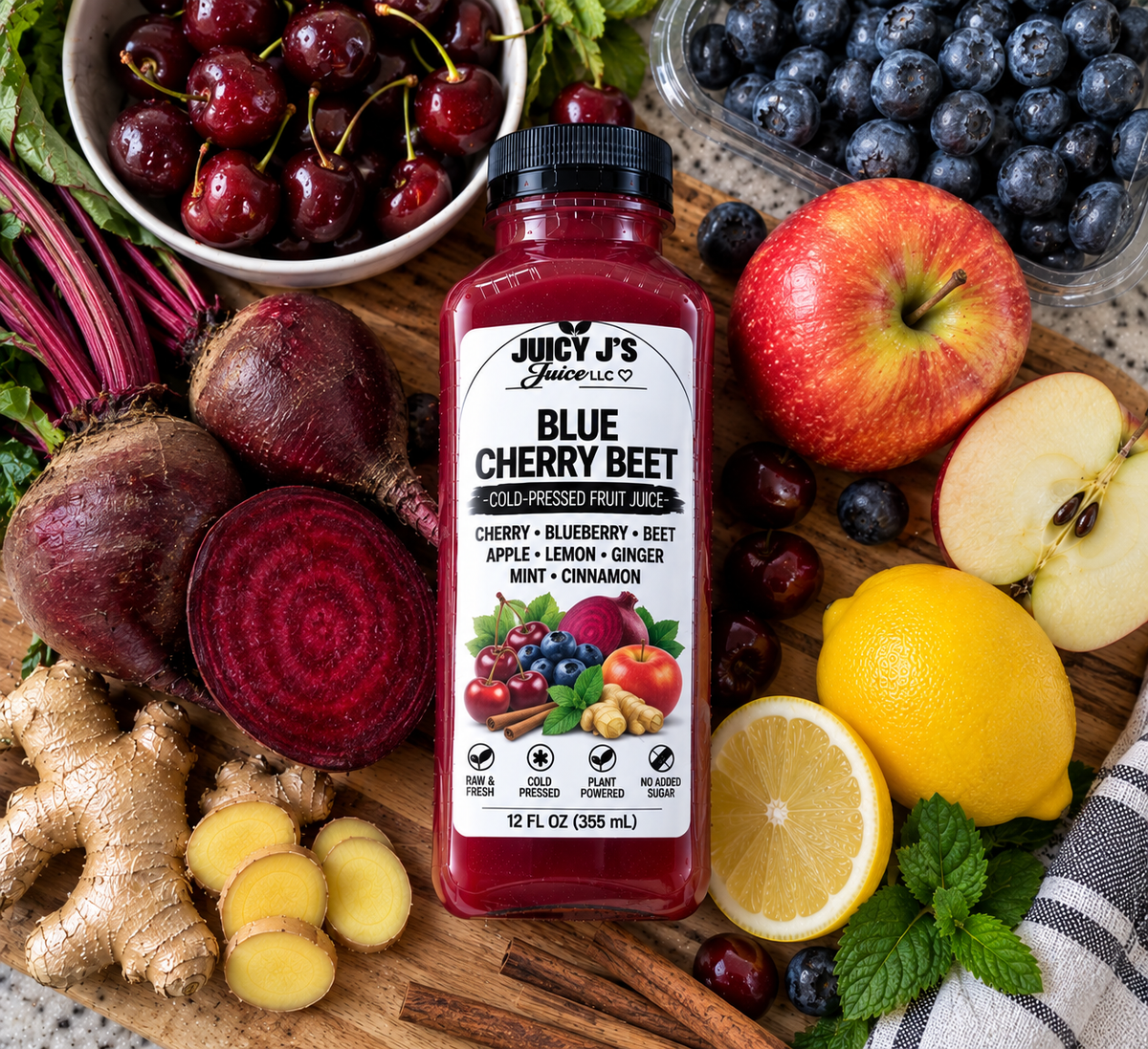 Blue cherry berry beet juice