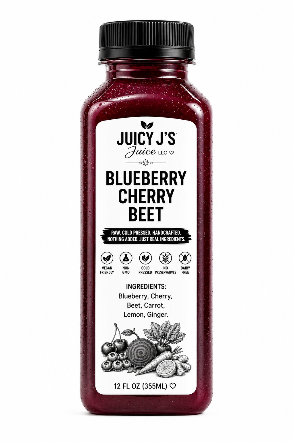 Blue cherry berry beet juice