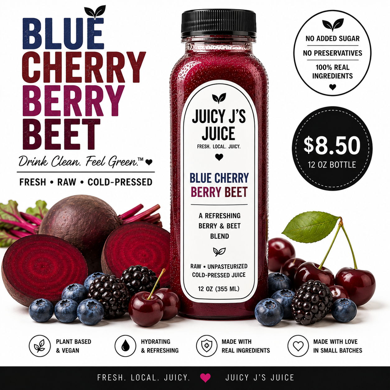Blue cherry berry beet juice