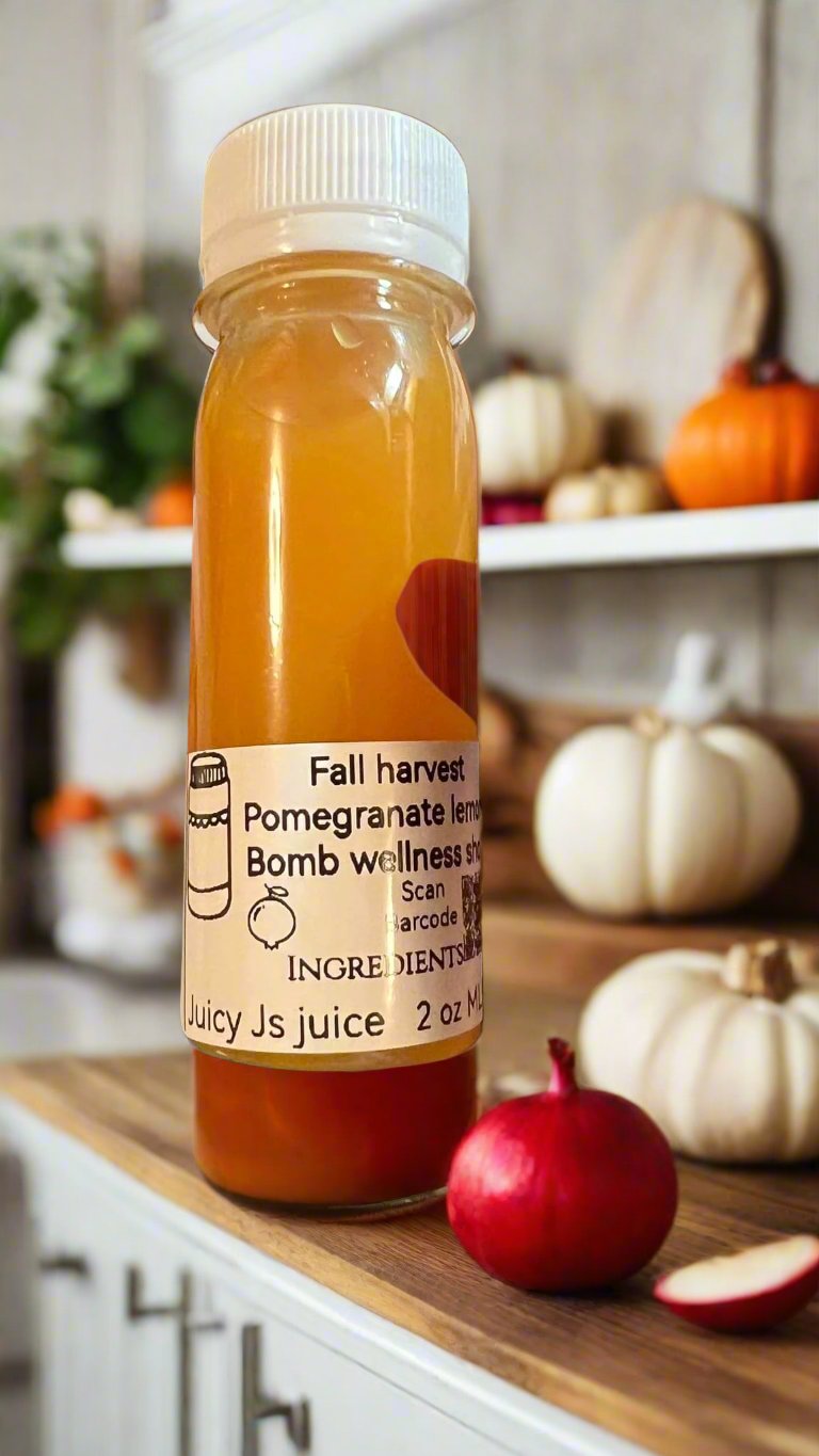 fall harvest pomegranate lemon bomb ginger shot