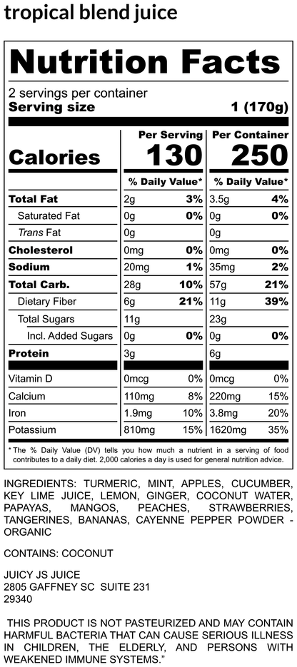 Tropical Paradise Juice Blend with Papaya, Pineapple, Mango, and Orange